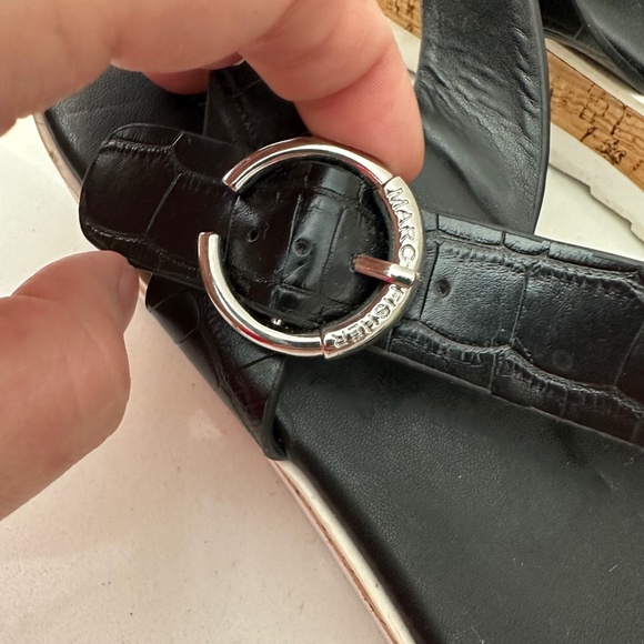 Marc Fisher Black Croc Embossed Platform Sandals - Picture 4 of 7